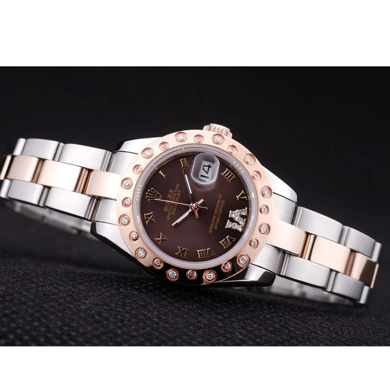 Aaa replica watch Brown Gold 7475 Diamonds Dial Rolex Bezel Datejust Rose Polished 0531